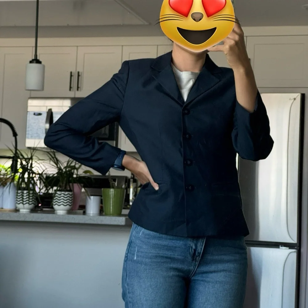 Petite Sophisticate Navy Blazer Jacket Women Petite Size 2 Rayon Career Classic